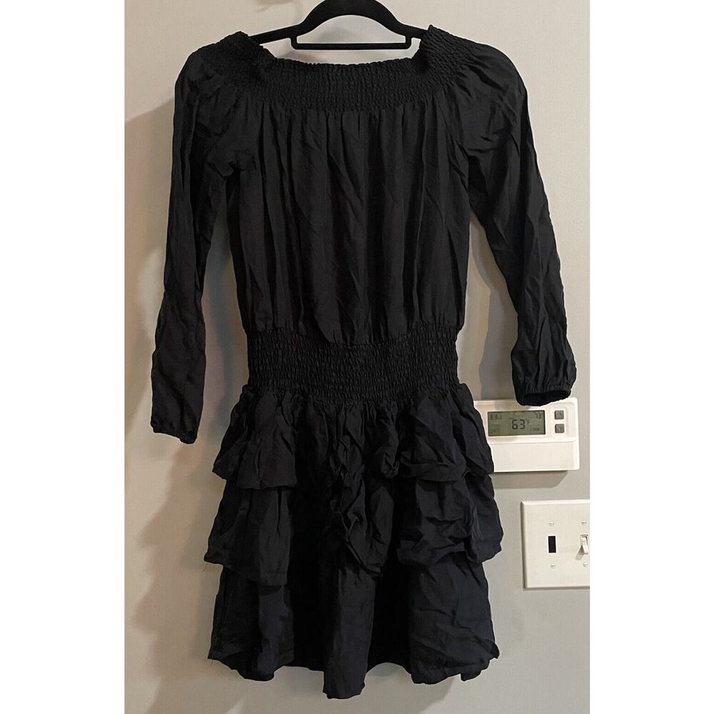 Michael Kors Dress‎ Silk Off The Shoulder Ruffled Solid Black Womens Small